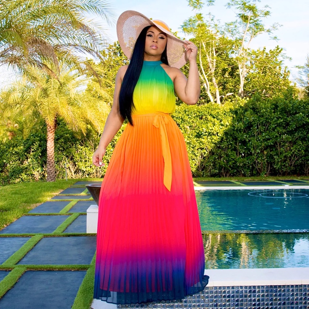 "Miami Dreams" Pleated Dress by Ms. Bling Size Large